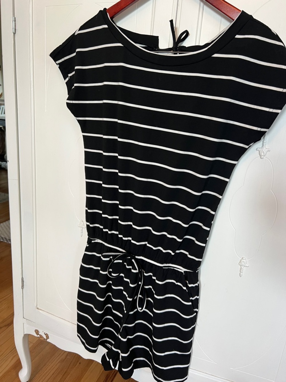 2/$7 Black and White Striped Drawstring Waist Romper